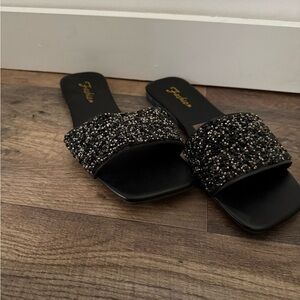 Black Beaded Women's Slide Sandals